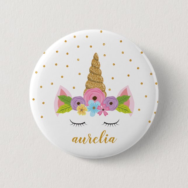 Cute Unicorn Name Button | Custom Colour (Front)