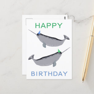 Cute Unicorn Narwhal Whale Whaley Happy Birthday Postcard