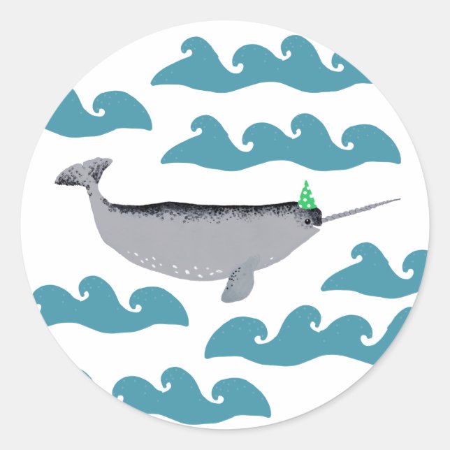 Cute Unicorn Narwhal Whale Whaley Sea Kids  Classic Round Sticker (Front)