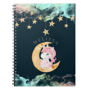 cute unicorn night sky Monogram Notebook