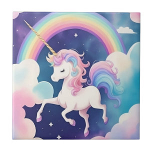 Cute Unicorn Night Sky Rainbow Tile