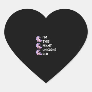 Cute Unicorn Old 3 Three Years Old Birthday x Kids Heart Sticker