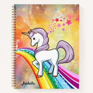 Cute Unicorn On A Rainbow Add Name Notebook