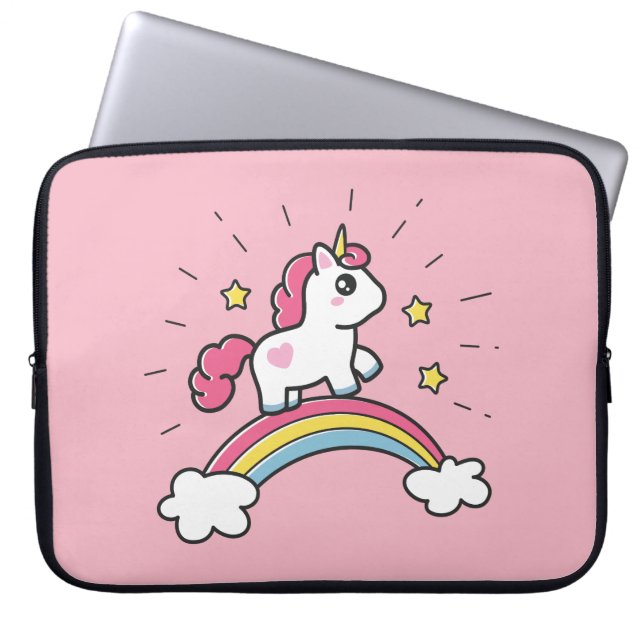 Cute Unicorn On A Rainbow Design Laptop Sleeve (Front)