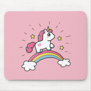 Cute Unicorn On A Rainbow Design Mouse Mat