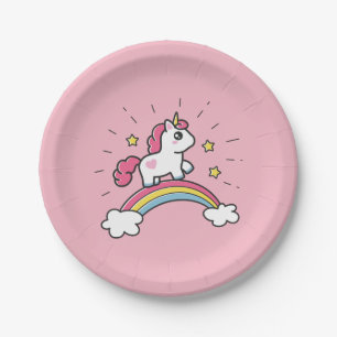 Cute Unicorn On A Rainbow Design Paper Plate