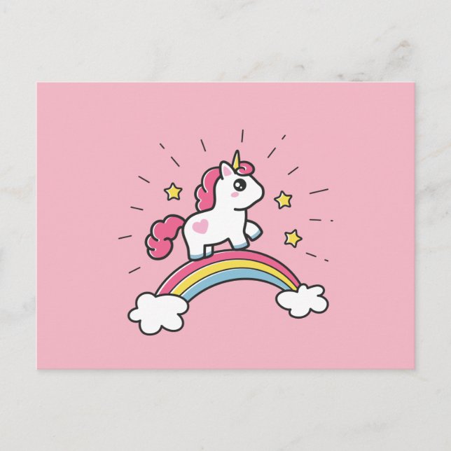Cute Unicorn On A Rainbow Design Postcard (Front)