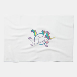 Cute Unicorn on an Aerial Hoop - Magical Illustrat Tea Towel