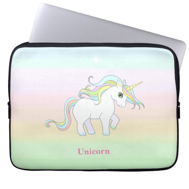Cute Unicorn on Pastel Colours Laptop Sleeve (Front)
