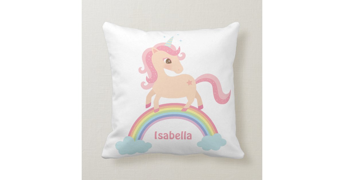 Cute Unicorn On Rainbow Girls Room Decor Pillow Zazzle Co Uk