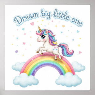 Cute Unicorn on Rainbow, Nursery Printable Poster