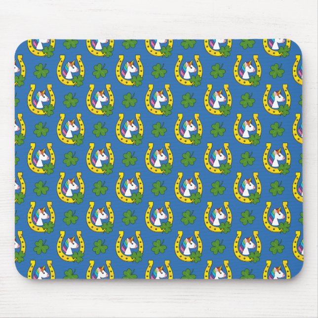 Cute Unicorn on St Patrick's Day Pattern Mouse Mat (Front)
