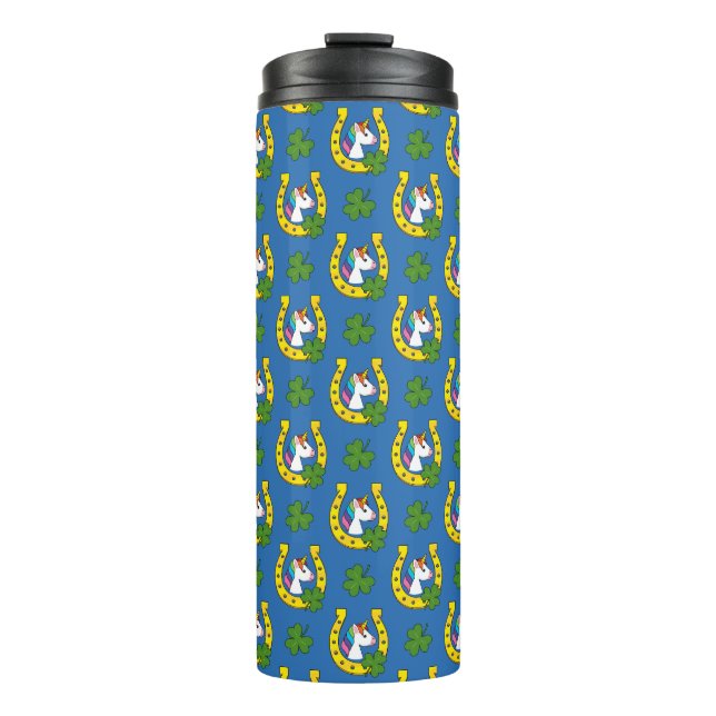 Cute Unicorn on St Patrick's Day Pattern Thermal Tumbler (Front)