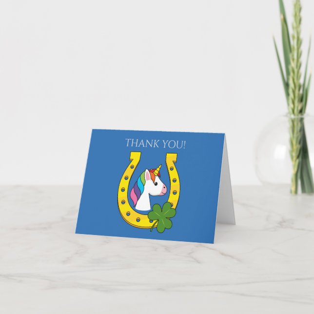 Cute Unicorn on St Patrick's Day | Personalise Thank You Card (Front)