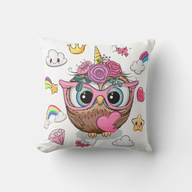 Cute Unicorn Owl Cushion (Front)