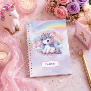 Cute Unicorn Pastel Colours Girl Birthday Custom N Notebook