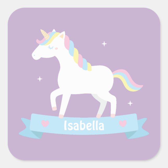 Cute Unicorn Pastel Girls Personalised Stickers (Front)