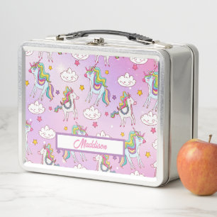Cute Unicorn Pattern Customisable Name  Metal Lunch Box