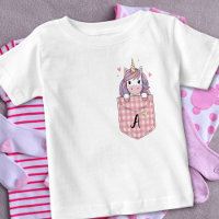 Cute Unicorn Peeking from Pocket with initial