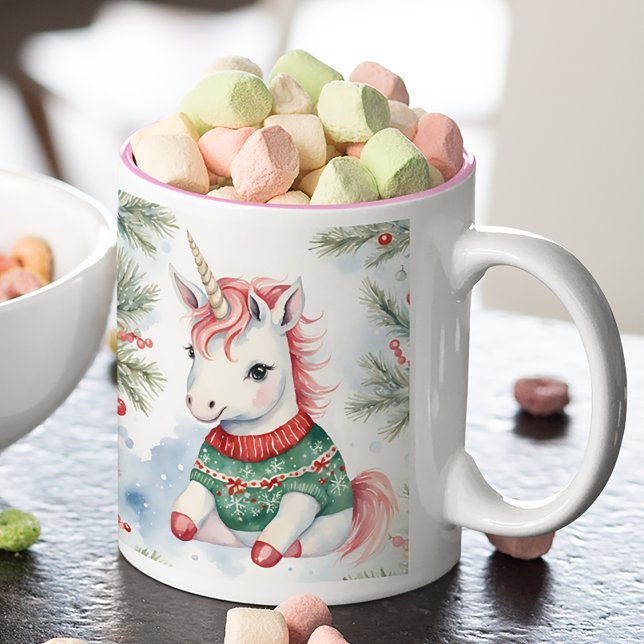 Cute Unicorn Personalised Christmas  Two-Tone Coffee Mug (Creator Uploaded)
