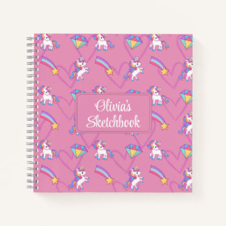 Cute Unicorn Personalised Girl Sketchbook Notebook