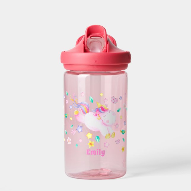 Cute Unicorn - Personalised Lavender Kids  Water Bottle (Front)