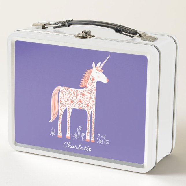 Cute Unicorn Personalised Metal Lunch Box (Cute unicorn lunch box)