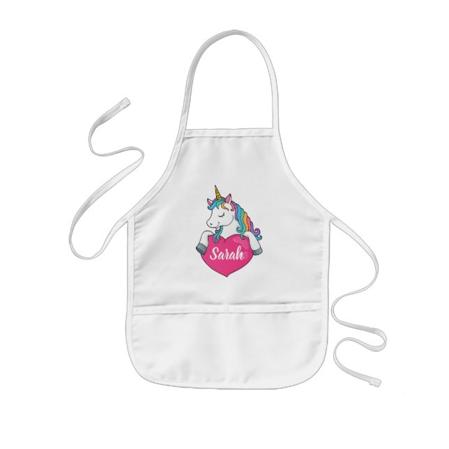 Cute Unicorn Personalised Name  Kids Apron (Front)