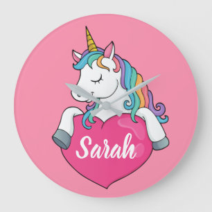 Cute Unicorn Personalised Name  Large Clock