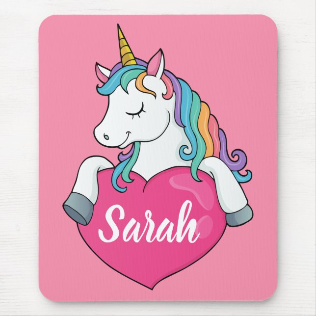 Cute Unicorn Personalised Name  Mouse Mat (Front)
