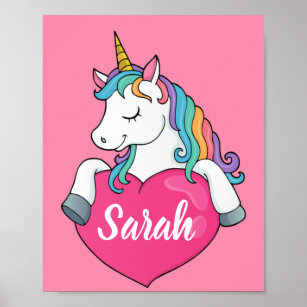Cute Unicorn Personalised Name  Poster