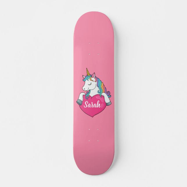 Cute Unicorn Personalised Name Skateboard (Front)