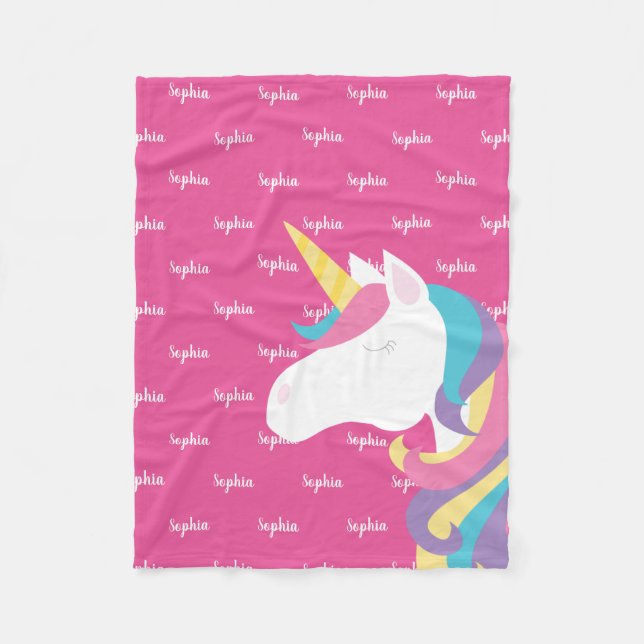 Cute Unicorn Personalised Pink Girl Fleece Blanket (Front)