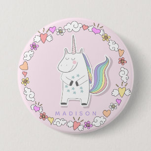 Cute Unicorn - Personalised Pink Girls' 7.5 Cm Round Badge