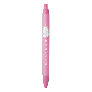 Cute Unicorn - Personalised Pink Girls' Black Ink Pen