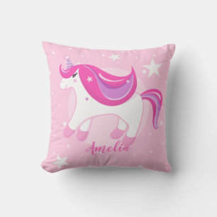 Cute Unicorn Personalised Pink Throw Pillow 🦄