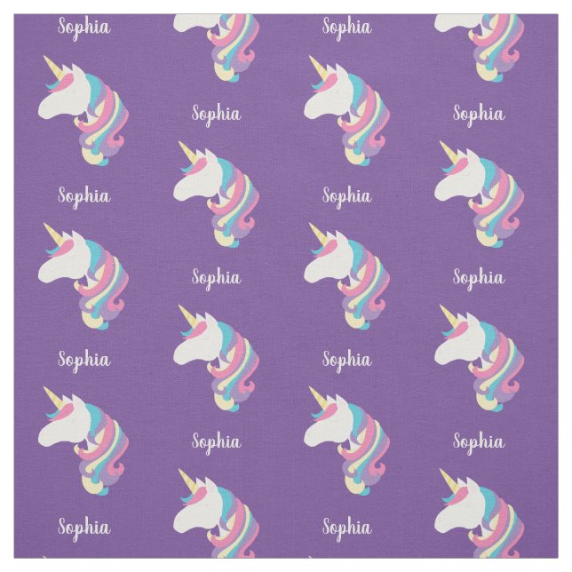 Cute Unicorn Personalised Purple Fabric (Swatch)