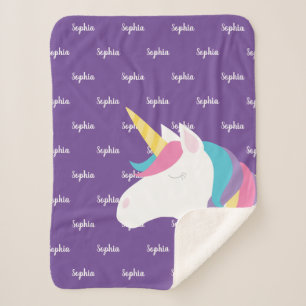 Cute Unicorn Personalised Purple Girl Sherpa Blanket