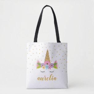 Cute Unicorn Personalised Tote Bag Custom Colour