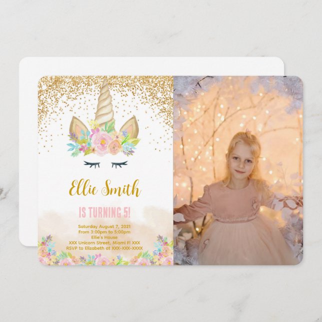 Cute Unicorn Photo Invitation (Front/Back)