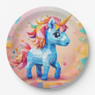 Cute Unicorn Pinata Birthday Invitation Paper Plate