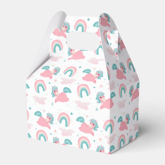         Cute Unicorn Pink and Mint Pattern  Favour Box (Front Side)