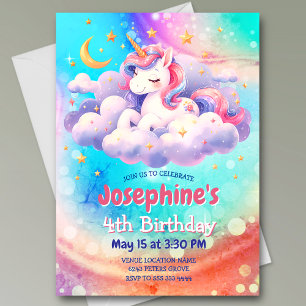 Cute unicorn pink aqua custom birthday invitation