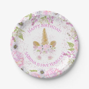 Cute Unicorn Pink Birthday Party WhimsicalArtwork™ Paper Plate