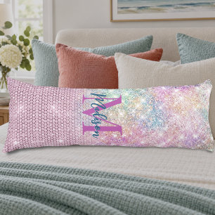 cute unicorn pink faux glitter rhinestone monogram body cushion