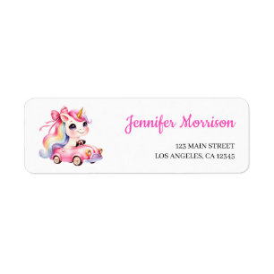 Cute Unicorn Pink Girl Birthday Party Address