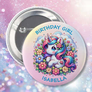 Cute Unicorn Pink Girl's Birthday Girl 6 Cm Round Badge