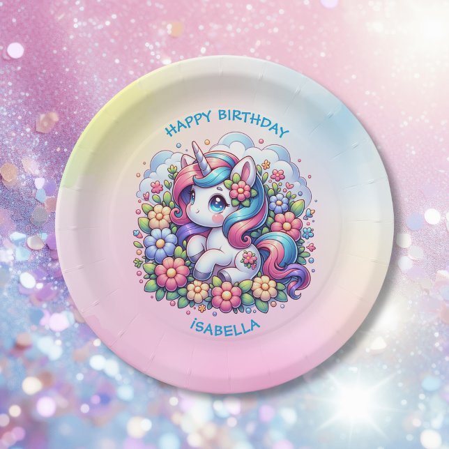 Cute Unicorn Pink Girl's Birthday Paper Plate (Creator Uploaded)