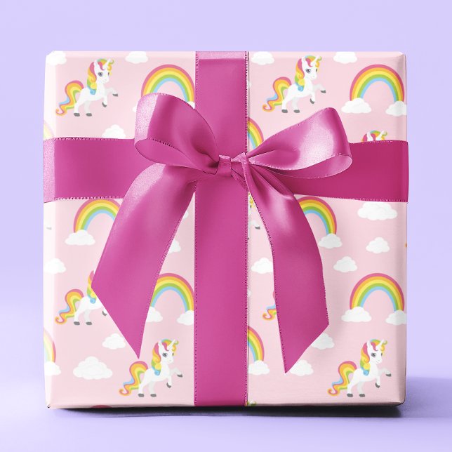 Cute Unicorn PInk Girly Rainbow Kids Pattern Wrapping Paper (Creator Uploaded)