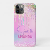 Cute unicorn pink glitter birthday monogram